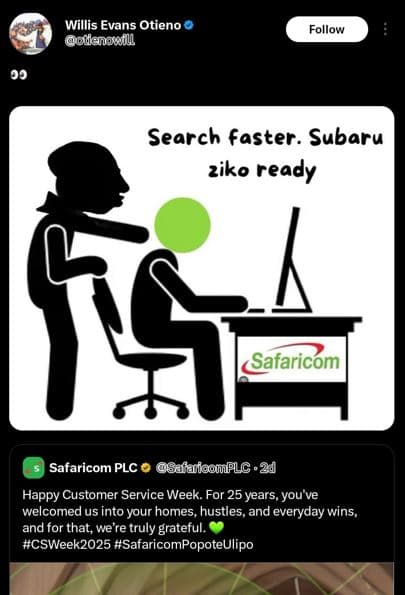 Willis evans otieno oienoofll follow 99 search faster. subaru ziko ready safaric