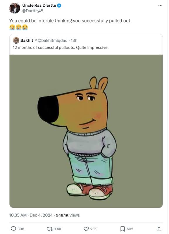 Uncle ras d'artte dartte45 you could be infertile thinking you successfully pull