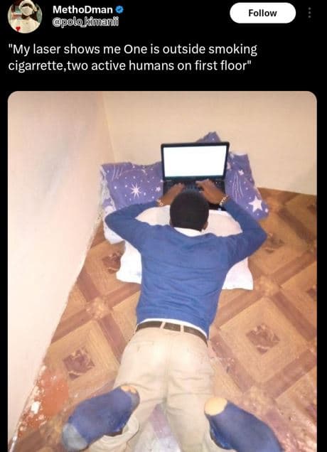 Methodman polokimanil follow 'my laser shows me one is outside smoking cigarrett