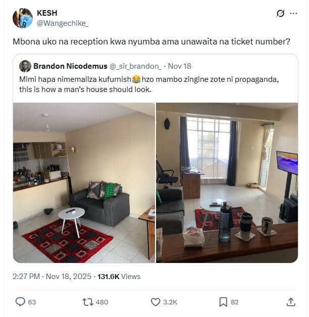 Kesh wangechike mbona uko na reception kwa nyumba ama unawaita na ticket number?