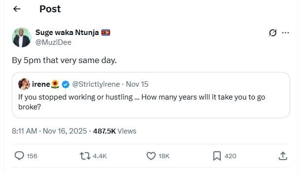 Post suge waka ntunja muzidee by 5pm that very same day. irene_ strictlyirene no