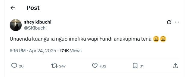 Post shey kibuchi skibuchi unaenda kuangalia nguo imefika wapi fundi anakupima t