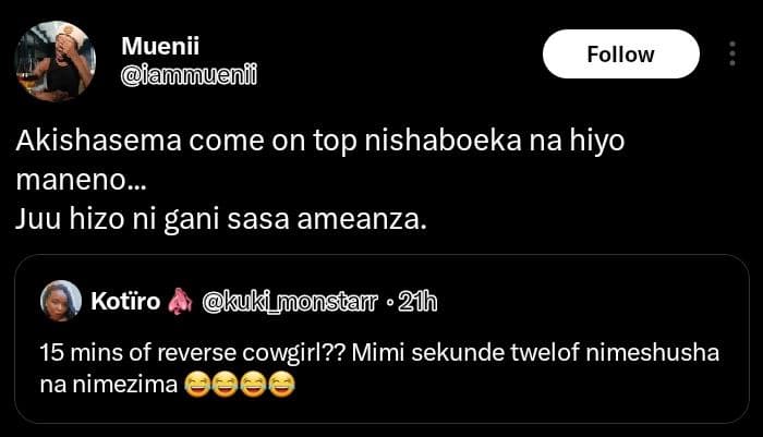 Muenii l mmuenfi follow akishasema come on top nishaboeka na hiyo maneno.. juu h
