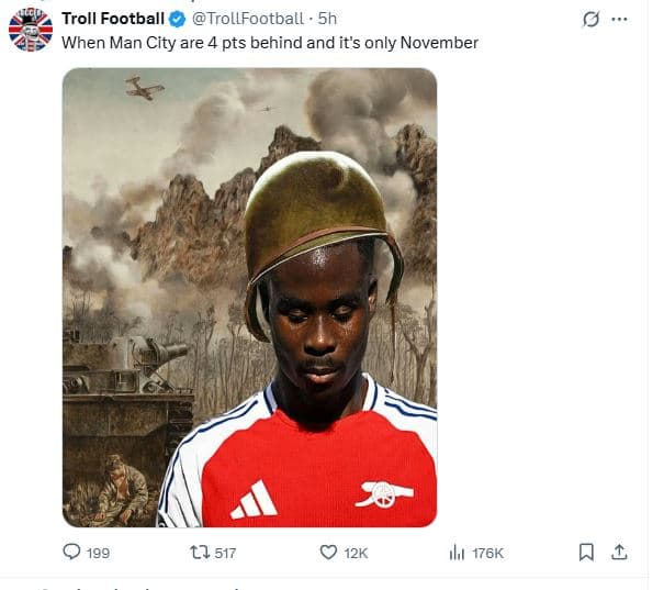 Troll football trollfootball 5h when man city are 4 pts behind and it's only nov