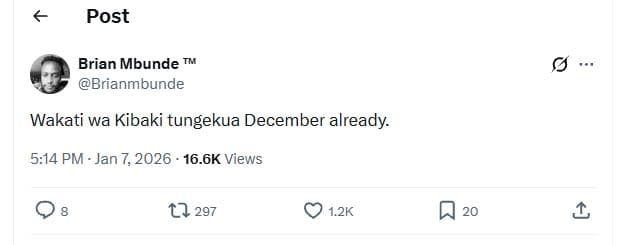 Post brian mbunde brianmbunde wakati wa kibaki tungekua december already. 5.14 p