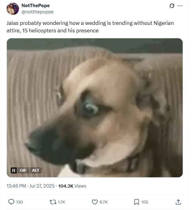 Notthepope notthepopee jalas probably wondering how a wedding is trending withou