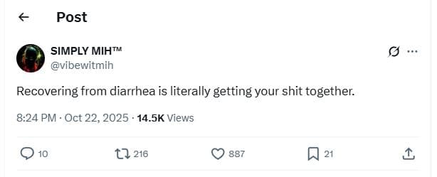 Post simply mihtm vibewitmih recovering from diarrhea is literally getting your