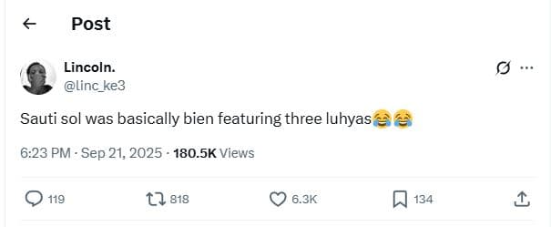 Post lincoln. linc_ke3 sauti sol was basically bien featuring three luhyas 6.23