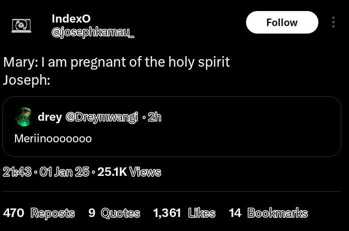 Indexo josephkamau_ follow mary am pregnant of the holy spirit joseph drey dreym