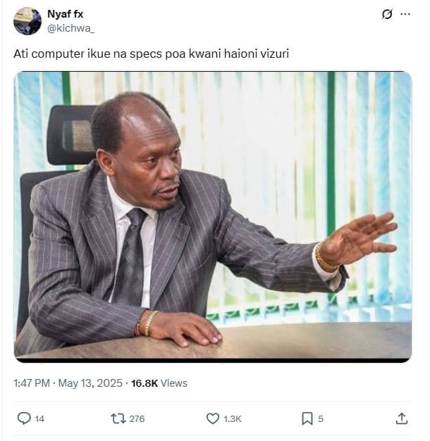 Nyaf fx kichwa ati computer ikue na specs poa kwani haioni vizuri 147 pm may 13,