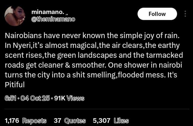 Minamano. theminamano follow nairobians have never known the simple joy of rain