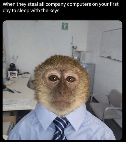 When they steal all company computers on your first day to sleep with the keys