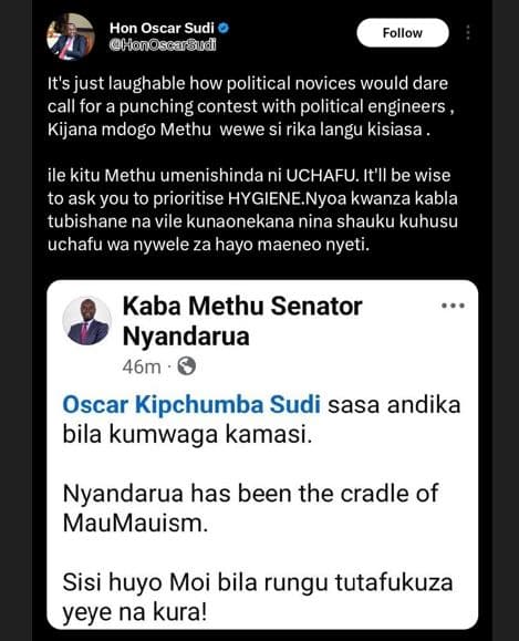 Hon oscar sudi honoscarrgud follow it's just laughable how political novices wou