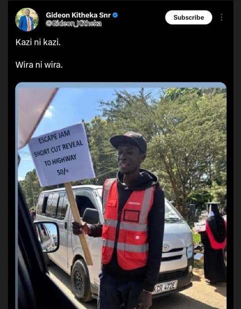 Gideon kitheka snr gfdeon kidheka subscribe kazi ni kazi. wira ni wira. escape j