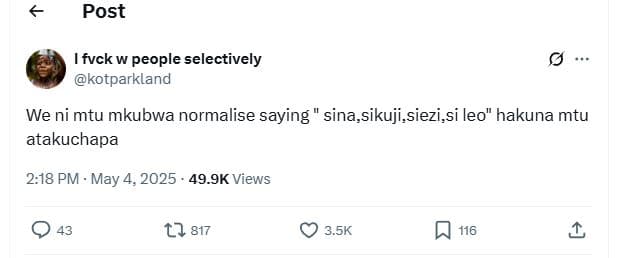 Post ifvck w people selectively kotparkland we ni mtu mkubwa normalise saying si