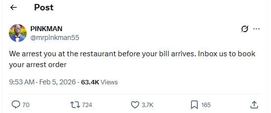 Post pinkman mrpinkman55 we arrest you at the restaurant before your bill arrive