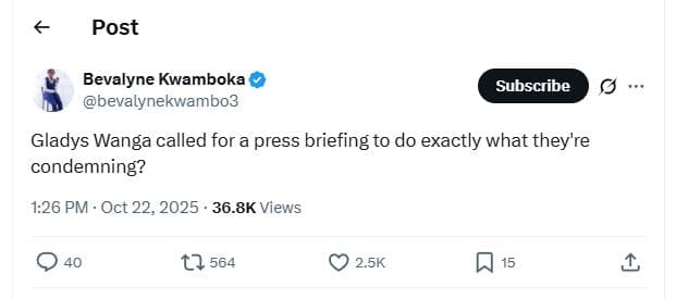 Post bevalyne kwamboka bevalynekwambo3 subscribe gladys wanga called for a press