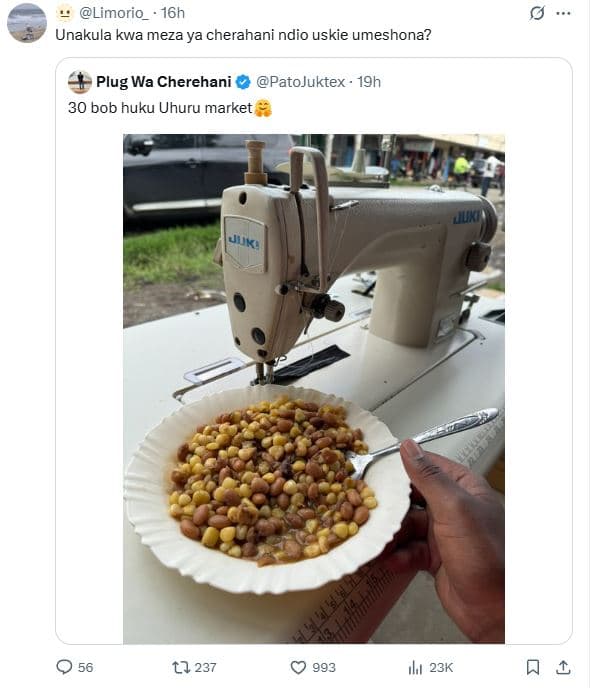 Limorio_ 16h unakula kwa meza ya cherahani ndio uskie umeshona? plug wa cherehan