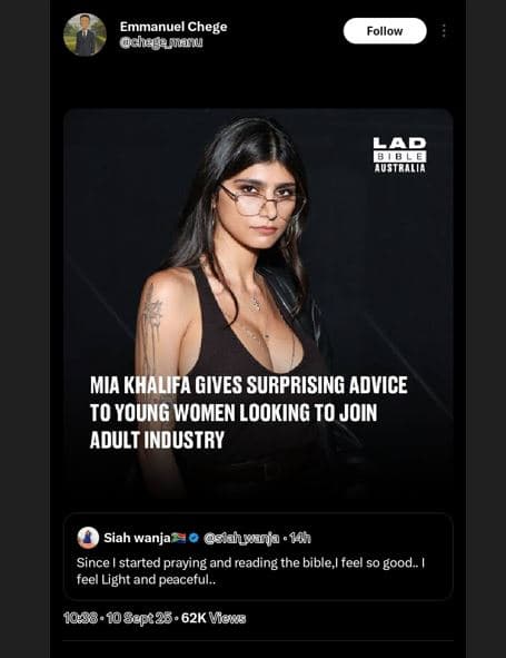 Emmanuel chege dhegeru follov 22 anale avstaae mia khalifa gives surprising advi