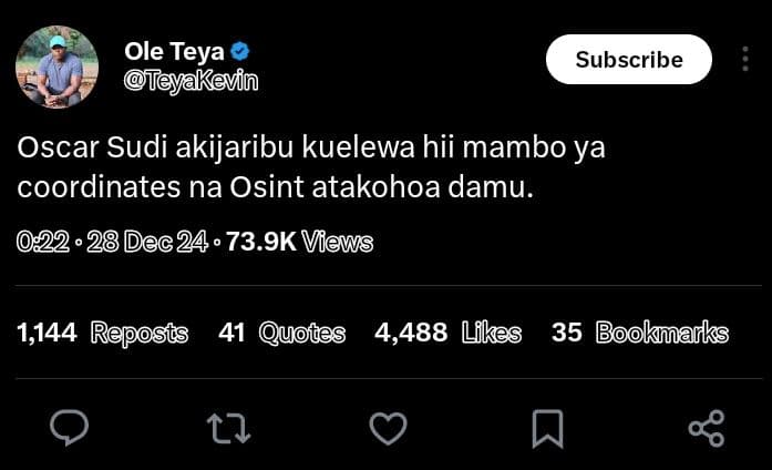 Ole teya teyakeviin subscribe oscar sudi akijaribu kuelewa hii mambo ya coordina