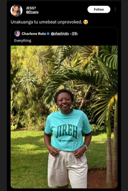 Jess? gtset follow unakuanga tu umebeat unprovoked. charlene ruto darbuo .20 eve