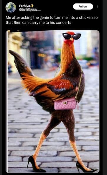 Farhiya carhwfen follow me after asking the genie to turn me into chicken so tha