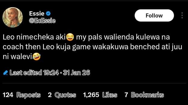 Essie edssie follow leo nimecheka aki my pals walienda kulewa na coach then leo