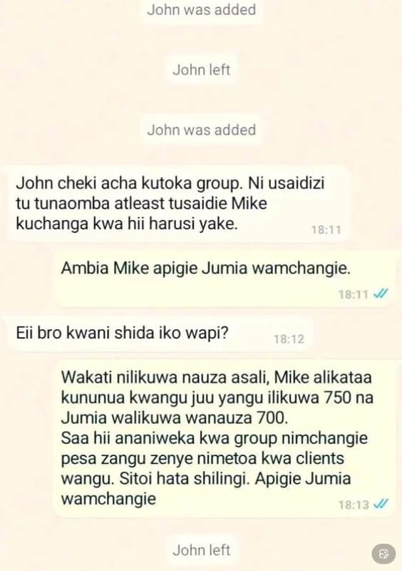 John was added john left john was added john cheki acha kutoka group. ni usaidiz