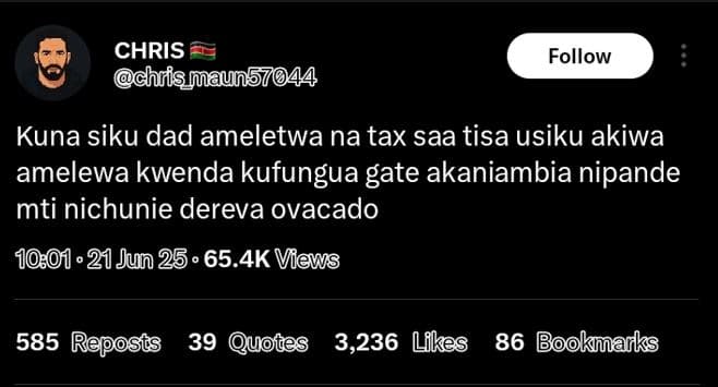 Chris chris maun57044 follow kuna siku dad ameletwa na tax saa tisa usiku akiwa