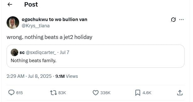 Post ogochukwu to wo bullion van krys tiana wrong. nothing beats ajet2 holiday s