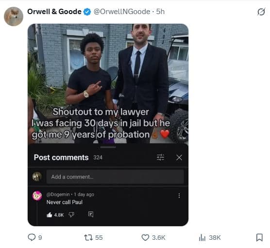 Orwell goode orwellngoode . 5h shoutout to my lawyer 1was facing 3odays in jail