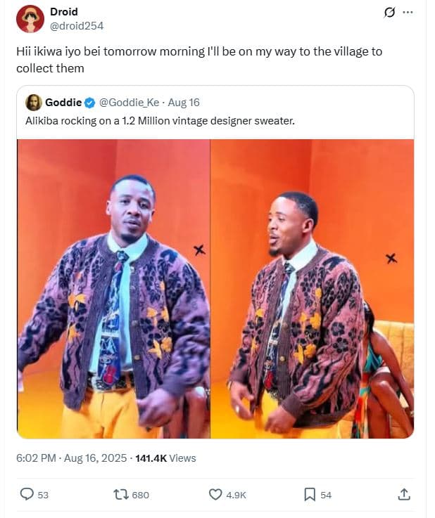 Droid droid254 hii ikiwa iyo bei tomorrow morning i'il be on my way to the villa