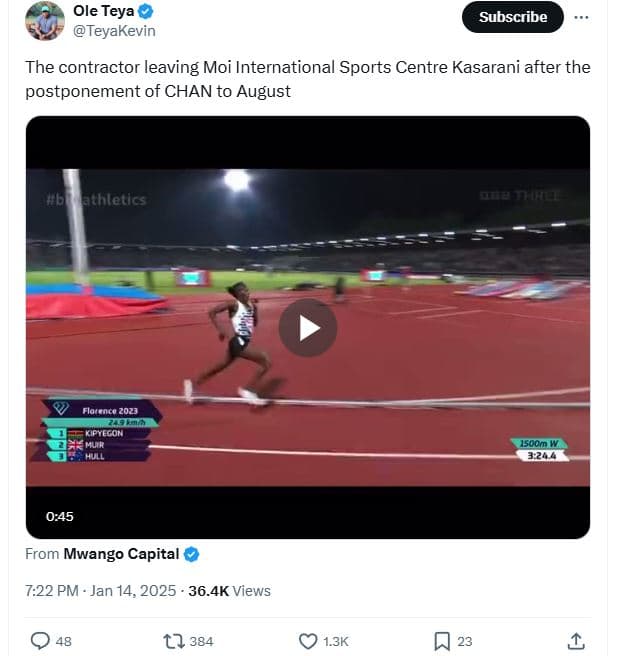 Ole teya teyakevin subscribe the contractor leaving moi international sports cen