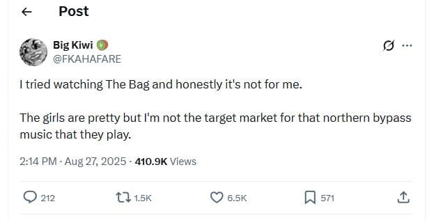 Post big kiwi fkahafare tried watching the bag and honestly it's not for me. the