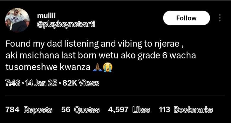 Muliii pplayboyocvard follow found my dad listening and vibing to njerae_ aki ms