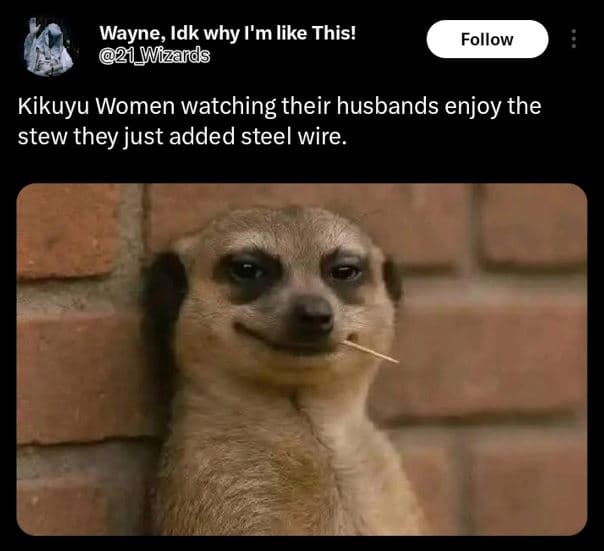 Wayne idk why i'm like this! 21 wizands follow kikuyu women watching their husba