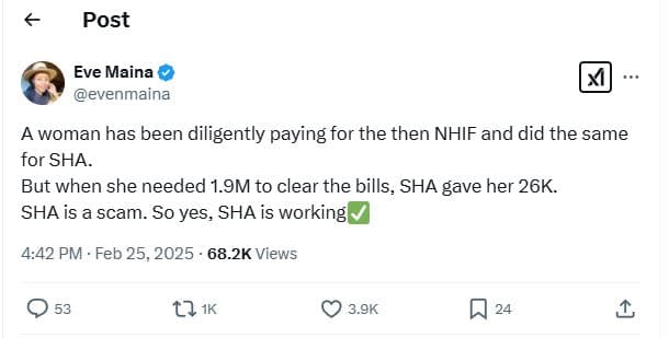 Post eve maina evenmaina a woman has been diligently paying for the then nhif an