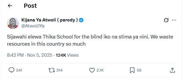 Post kijana ya atwoli parody atwoliiya sijawahi elewa thika school for the blind