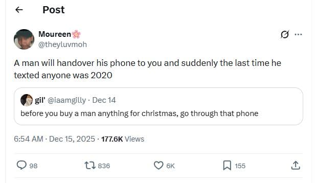 Post moureen theyluvmoh a man will handover his phone to you and suddenly the la