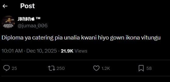 Post jbabrc tm jumaa_006 diploma ya catering pia unalia kwani hiyo gown ikona vi