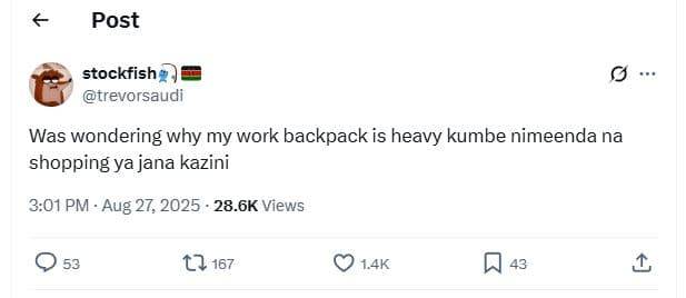 Post stockfish trevorsaudi was wondering why my work backpack is heavy kumbe nim