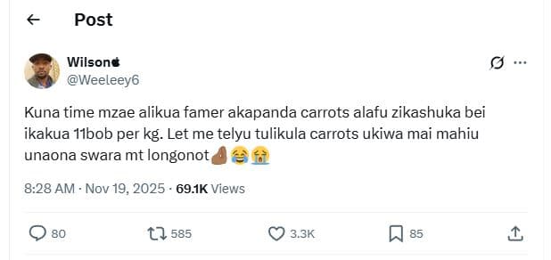 Post wilsone weeleey6 kuna time mzae alikua famer akapanda carrots alafu zikashu