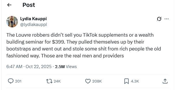 Post lydia kauppi lydiakauppi the louvre robbers didn't sell you tiktok suppleme