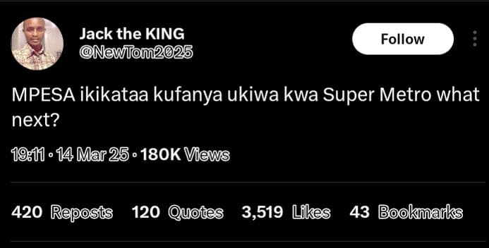 Jack the king newion2025 follow mpesa ikikataa kufanya ukiwa kwa super metro wha