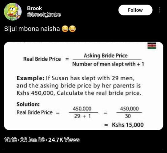 Brook oblokffmbe follow sijui mbona naisha asking bride price real bride price n