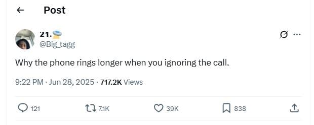 Post 21_ big_tagg why the phone rings longer when you ignoring the call. 9.22 pm