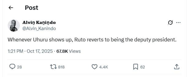 Post alvin kanindo alvin_kanindo whenever uhuru shows up, ruto reverts to being