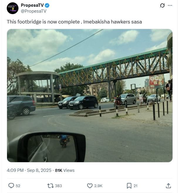 Propesatv propesatv this footbridge is now complete . imebakisha hawkers sasa 4.